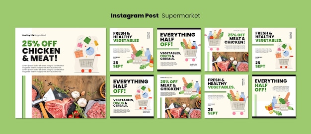 PSD grátis post de instagram de supermercado de design plano