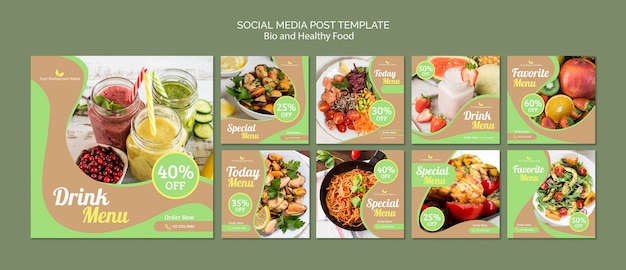 Post de mídia social saudável e com alimentos biológicos