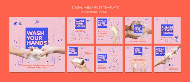 PSD grátis postagem de mídia social "wash your hands"