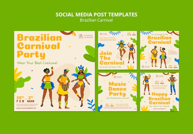 PSD grátis postagem na mídia social da festa de carnaval brasileira