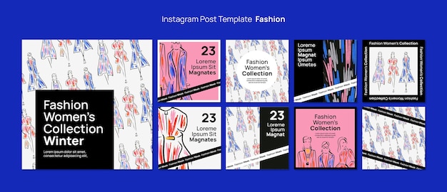 PSD grátis postagens de coleção de moda desenhadas à mão no instagram