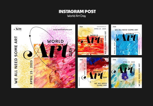 PSD grátis postagens do instagram da celebração do dia mundial da arte