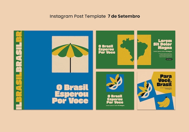 PSD grátis postagens do instagram da comemoração do 7 de setembro