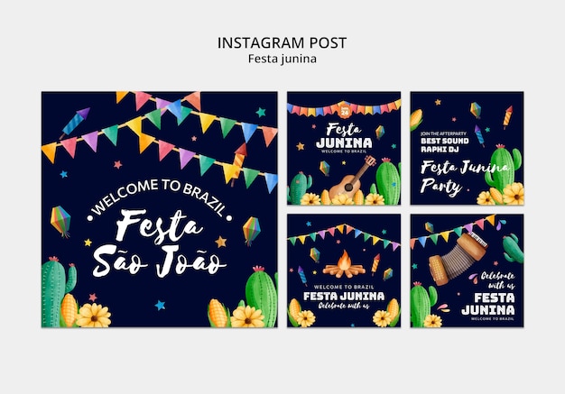 PSD grátis postagens do instagram de comemoração de festas juninas