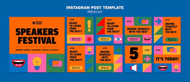 PSD grátis postagens do instagram do kit de imprensa de design plano