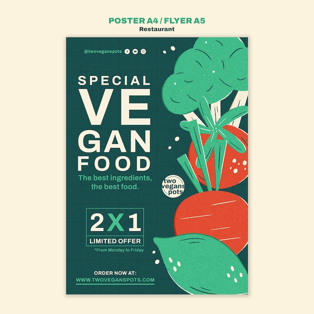 PSD grátis poster de restaurante de comida deliciosa de design plano