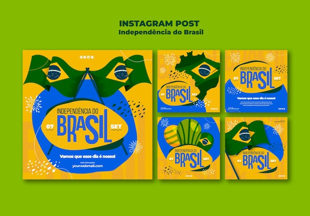 PSD grátis posts de instagram desenhados à mão 7 de setembro