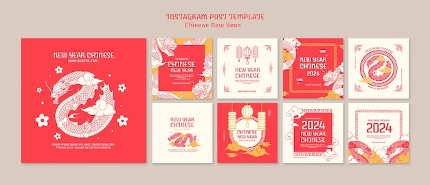 PSD grátis posts no instagram sobre a celebração do ano novo chinês