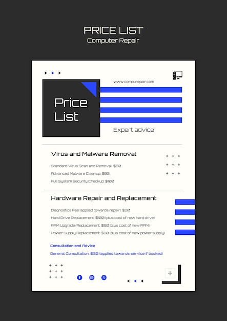 PSD grátis projeto de modelo de reparação de computadores