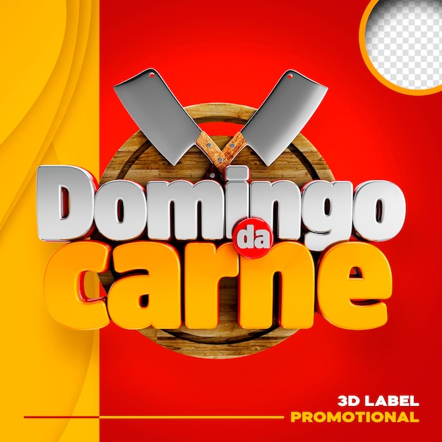 PSD grátis promoção de supermercado de carne de domingo de logotipo 3d domingo da carne no brasil