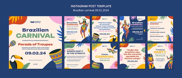 PSD grátis publicações no instagram de celebração do carnaval