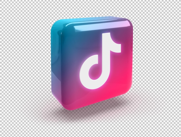 Quadrado arredondado 3D com logotipo TikTok brilhante