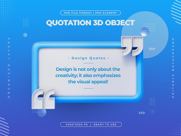 PSD grátis quotes frame box icon isolado ilustração de renderização 3d