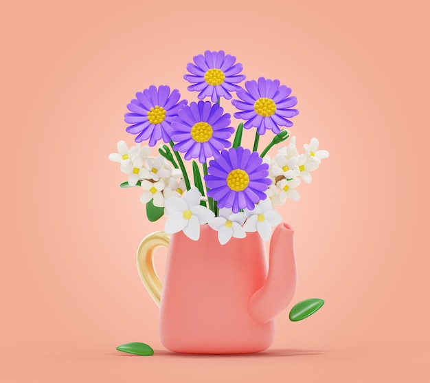 PSD grátis renderização 3d de flores ainda vida