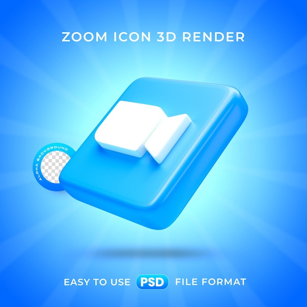 PSD grátis renderização 3d de ícones de mídia social do logotipo zoom