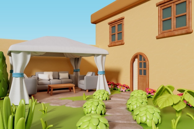 PSD grátis renderização 3d de ilustração de casa ao ar livre