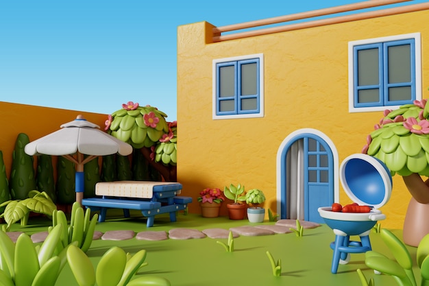 PSD grátis renderização 3d de ilustração de casa ao ar livre