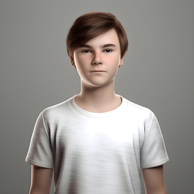 PSD grátis renderização 3d de um menino adolescente com uma camiseta branca