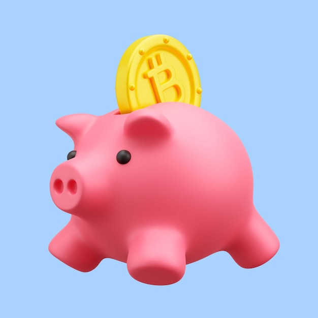 renderização 3D do ícone do cofrinho bitcoin