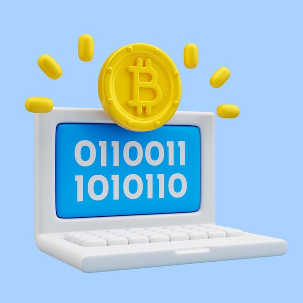 renderização 3D do ícone do laptop bitcoin