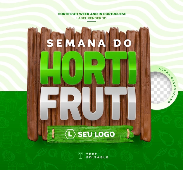 PSD grátis rótulo da semana do hortifruti verde em português brasileiro em renderização 3d