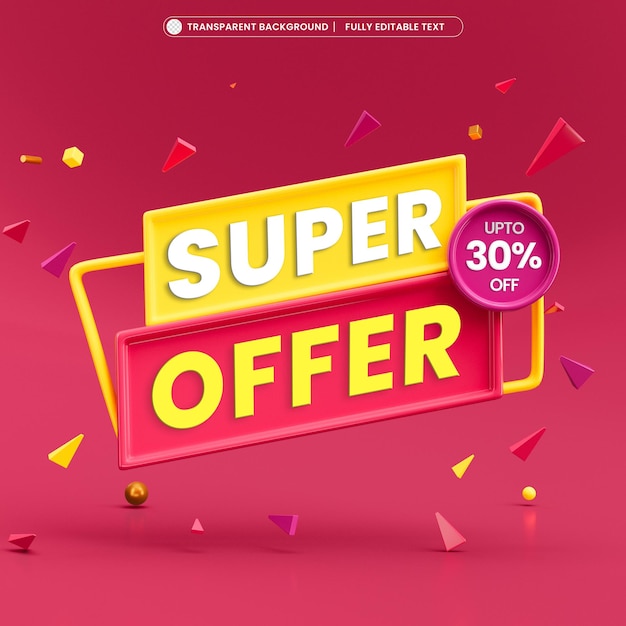 PSD grátis super oferta com banner 3d de texto editável