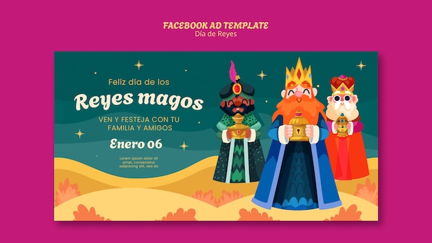 PSD grátis template de facebook da celebração de reyes magos