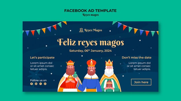 Template de Facebook da celebração de Reyes Magos