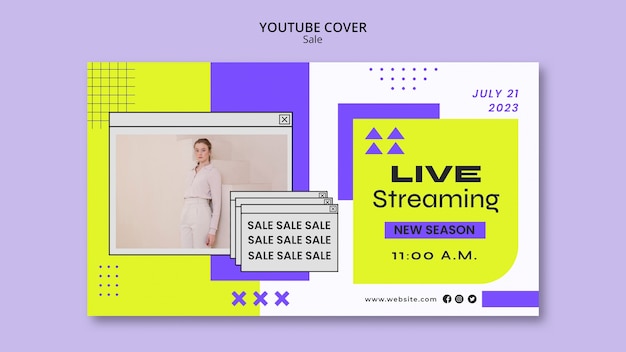 PSD grátis vendas geométricas oferecem capa do youtube