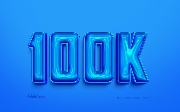 100K glänzend blauer 3D bearbeitbarer Premium-PSD-Texteffekt