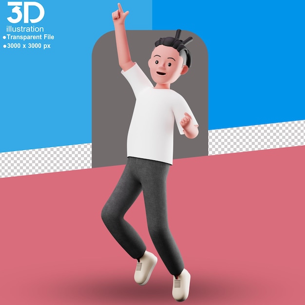 3D-Charakter Happy Jumping 3D-Illustration auf isoliertem Hintergrund PNG