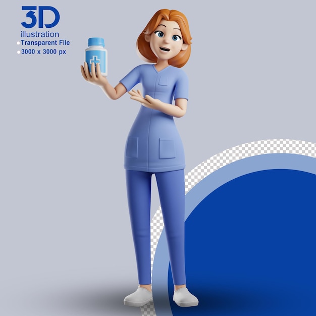 3D-Charakter Krankenschwester 3D-Illustration Zeichentrickfigur PNG-Bilder