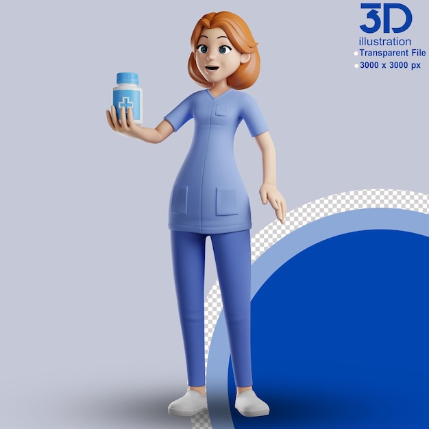 3D-Charakter Krankenschwester 3D-Illustration Zeichentrickfigur PNG-Bilder