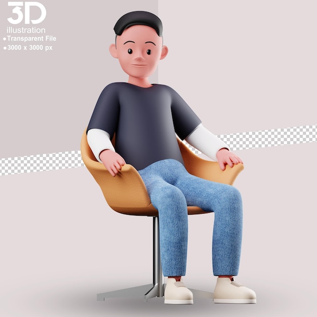 3D-Charakter sitzt 3D-Renderillustration auf isoliertem Hintergrund im PNG-Stil