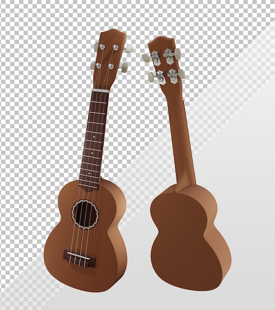 PSD 3d-darstellung der perspektivischen ansicht der musikinstrument-gitarren-ukulele