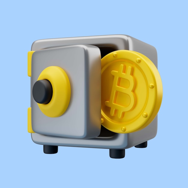 3D-Darstellung des Bitcoin-Symbols für sichere Boxen