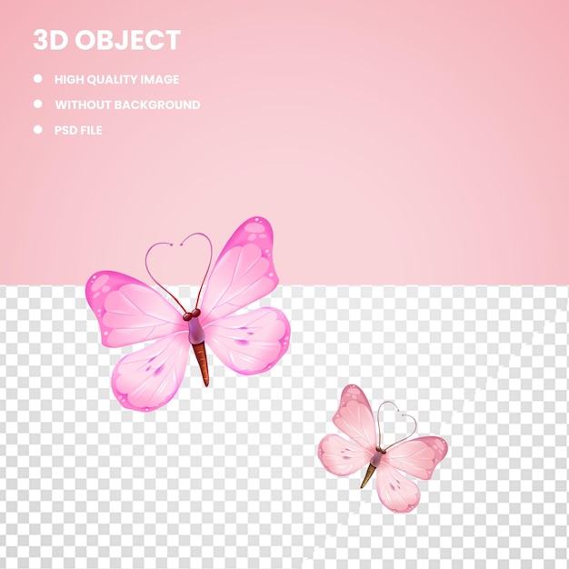 PSD 3d duas borboletas de cor rosa