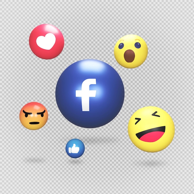 PSD 3d-facebook-emojis lieben wütendes lächeln wow transparente hintergrundsammlung 3d-rendering-png-bild