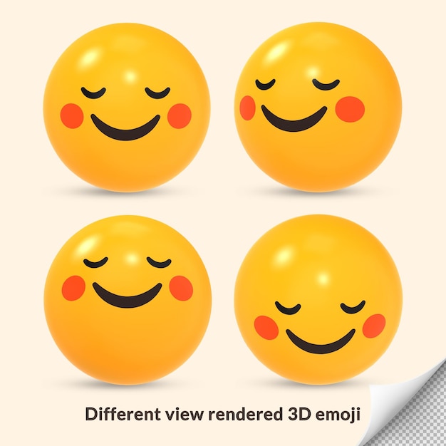 PSD 3d felice sorriso timido arrossendo le guance rosse icona di reazione emoji con vista diversa resa