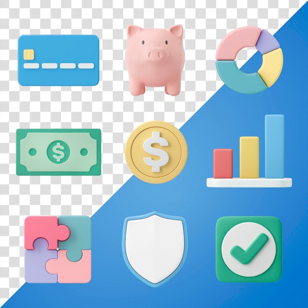 PSD 3d finanças negócios png clipart dinheiro bancário definido em fundo transparente