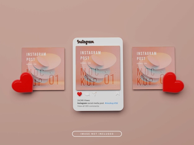 PSD 3d-gerendertes instagram-post-mockup