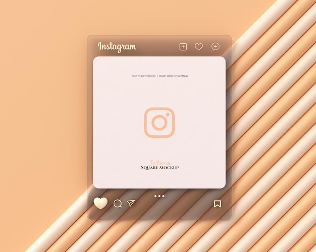 PSD 3d-glasmorphismus-mockup der instagram-schnittstelle mit 3d-herz-emoji für social-media-post-mock-up