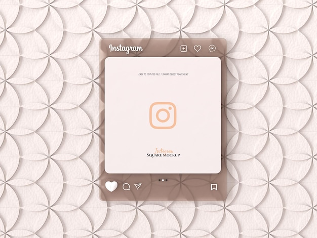 PSD 3d-glasmorphismus-mockup der instagram-schnittstelle mit 3d-herz-emoji für social-media-post-mock-up