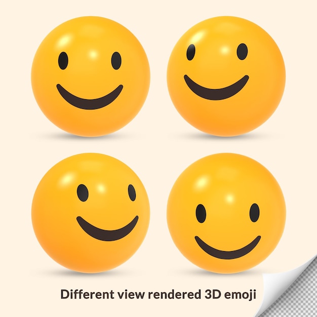 PSD 3d-glückliches smiley-emoji-reaktionssymbol mit unterschiedlicher ansicht gerendert