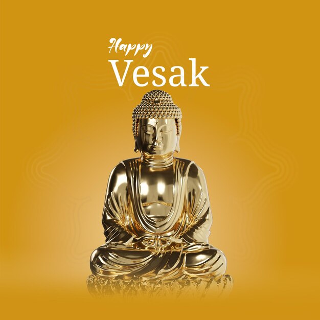 PSD 3d-gold-buddha-asset-design glücklicher vesak-tag