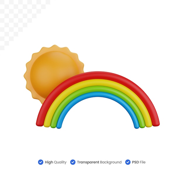 3d, icône, illustration, ensoleillé, arc-en-ciel