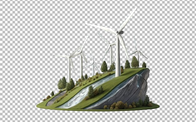 PSD 3d-illustration des konzepts der windkraftanlage für grüne energie mit durchsichtigem hintergrund