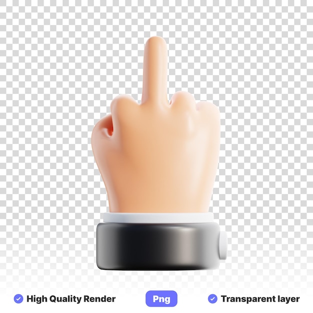 PSD 3d-illustration eines fingersignals einer person mit handsymbolen auf durchsichtigem hintergrund