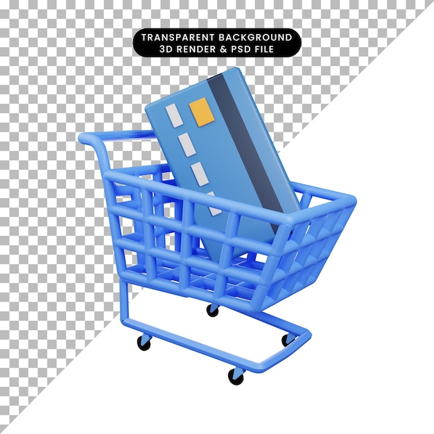 3d ilustração ícone de pagamento cartão de compras com cartão de crédito 3d render