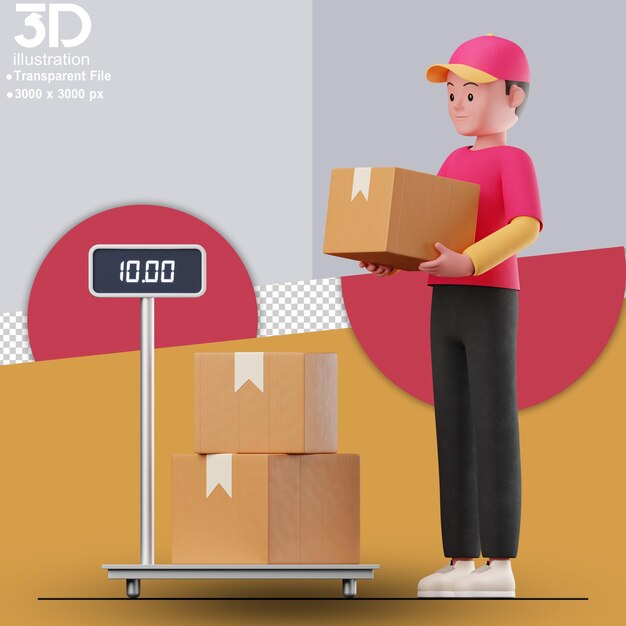 PSD 3d masculino pesando entrega 3d ilustração personagem 3d em fundo isolado